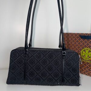 NWT Tory Burch SMALL T MONOGRAM EMBELLISHED MARSHMALLOW SATCHEL